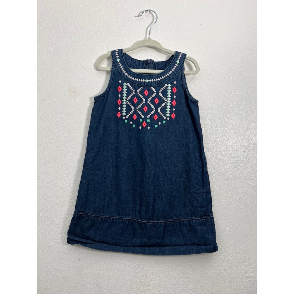 Gymboree Island‎ Cruise Denim Embroidered Shift Dress Sz 4 100% cotton